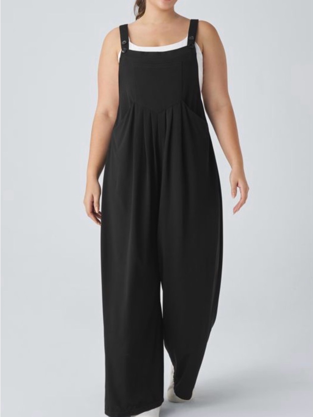 HALARA Black Relaxed Bib Jumpsuit with Wide Legs